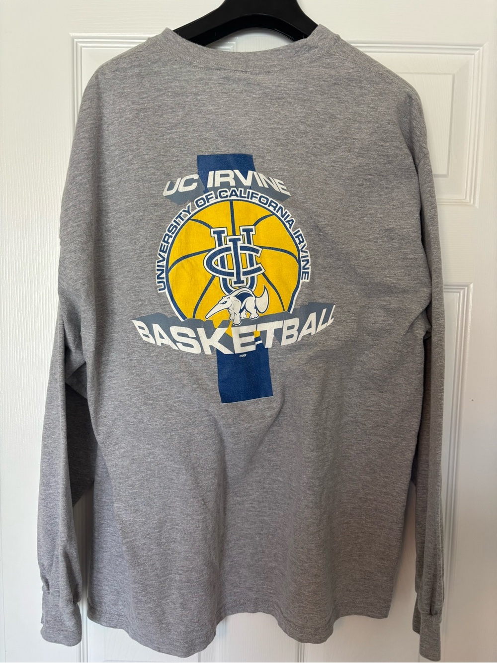 Vintage UCI Hanes Beefy Gray Long Sleeve Tee with Blue Chest Logo
